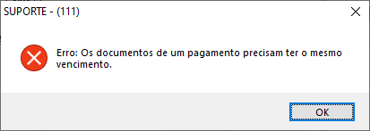 Mensagem de erro durante a tentativa de inclusão de nota de crédito com vencimentos diferente.