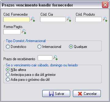 Cadastrando um novo prazo de recebimento de kandir