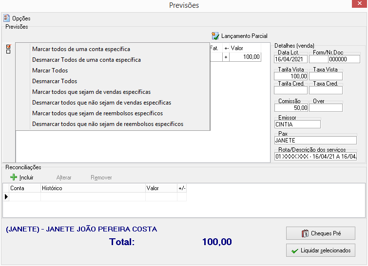 Módulo financeiro para trasnferência de contas a receber para máquina própria