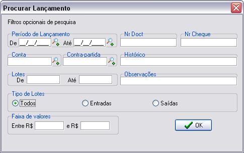 Tela de pesquisa de lotes/lançamentos quitados