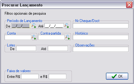 Tela de pesquisa de lotes a serem conciliados com o Recibo B