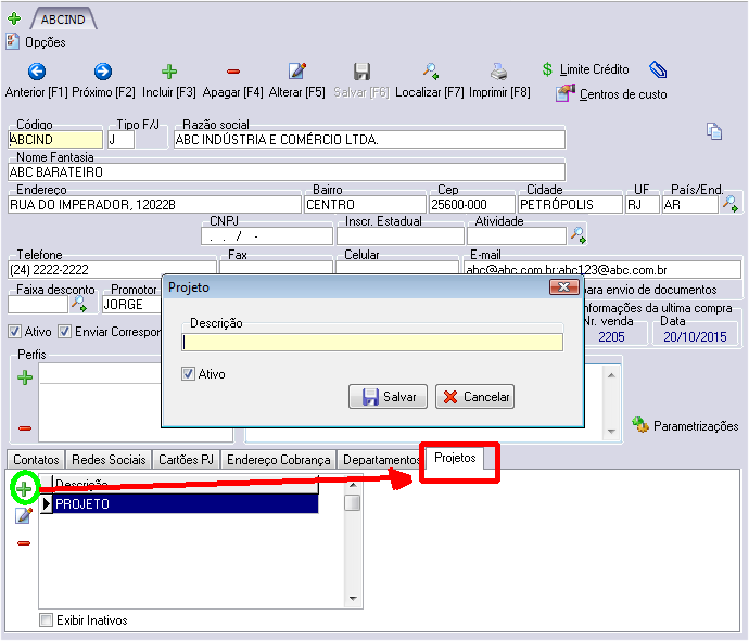 Módulo de cadastro de Projetos do cliente
