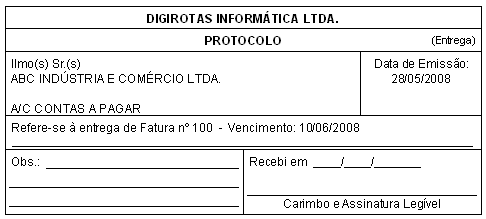 O protocolo de entrega de Fatura