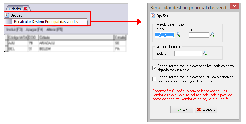 Recalculo de destino principal da venda