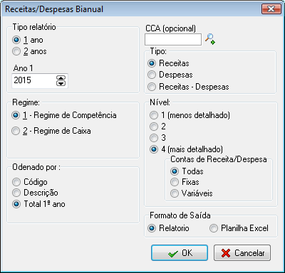 Imagem exibindo o módulo de exibição de relatório receita e despesa visão anual