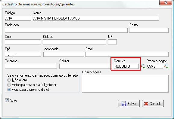 Relacionando o gerente de código Rodolfo com emissora Ana