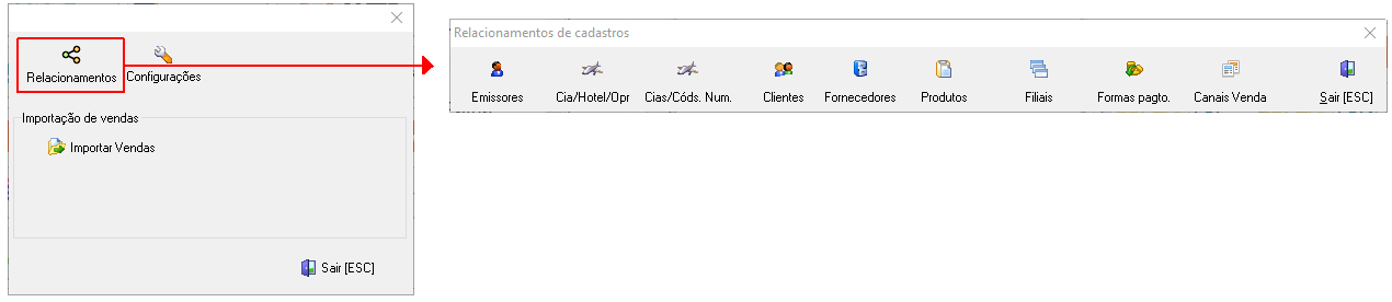Módulo para cadastro do relacionamento dos cadastros das interfaces com o Wintour