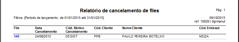 Relatório para cancelamento de files