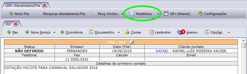 Relatórios de lembretes