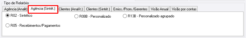 Aba de relatório sintético de agência