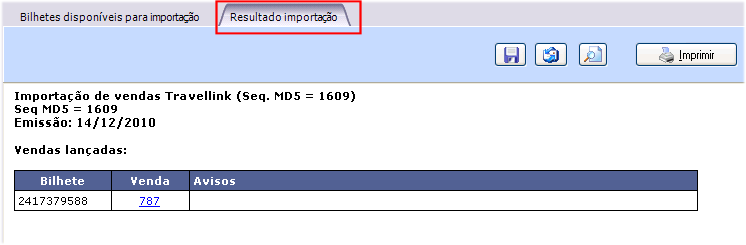 Relatório contendo o resultado doas emissões importadas para o Wintour