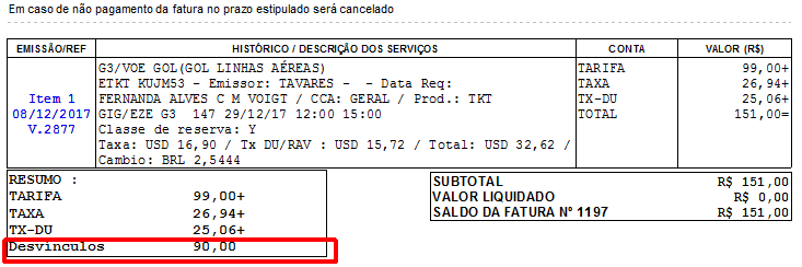 O Resumo final dos documentos exibirá o total desvinculado