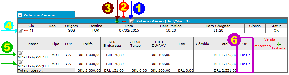 Alterações no roteiro aéreo cadastrado
