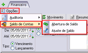 Controle de saldo de contas (Abertura e ajuste de saldo)