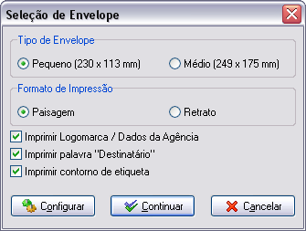 Tela para ajustar dados e posicionamento das informações no envelope