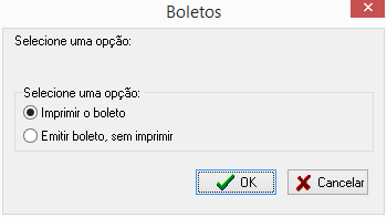 Seleção de Emissão de boleto com impressão ou sem impressão