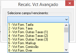 Tela para seleção de campo de recálculo de vencimentos avançados