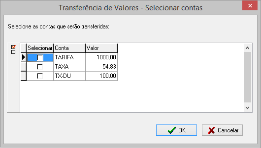 Tela para transferência do valor a receber do cliente