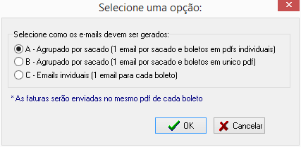 Enviar e-mail com documentos agrupados por sacado ou e-mails individuais