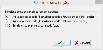 Enviar e-mail com faturas agrupados por sacado ou e-mails individuais