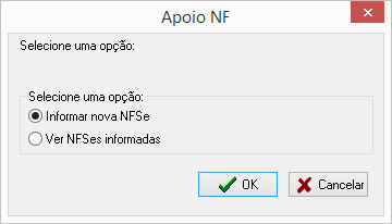 Tela de seleção exibida ao clicar no botão de alteração de uma fatura que já possua NFSe