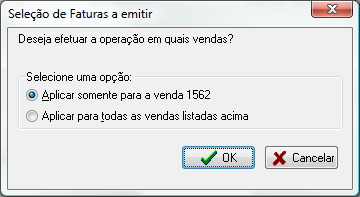 Tela para seleção das vendas que deverão ser afetadas pela escola dos itens de vendas que devem ser incluído na fatura