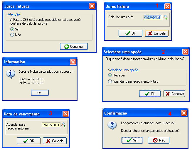 Tela exibindo calculo de juros/descontos condicionais