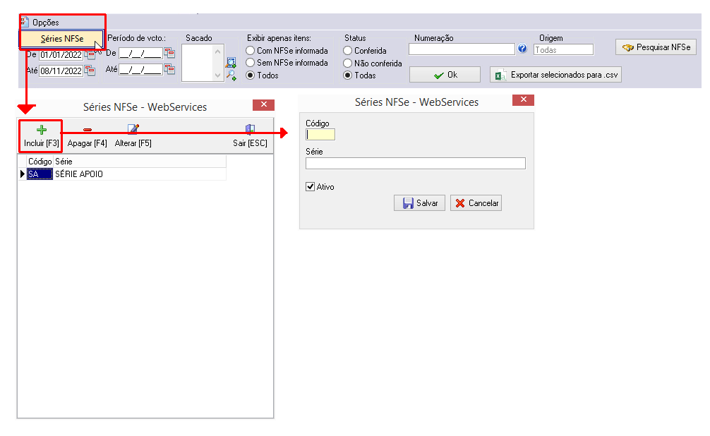 Cadastro de Série de NFSe