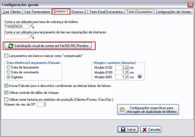Substituição visual de contas