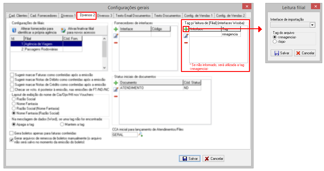 Configuração da tag filial nas interfaces Wooba