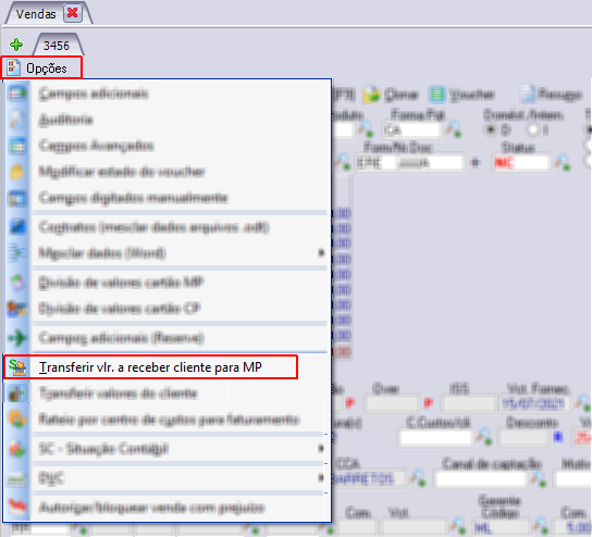 Transferencia de valores a receber do cliente para MP