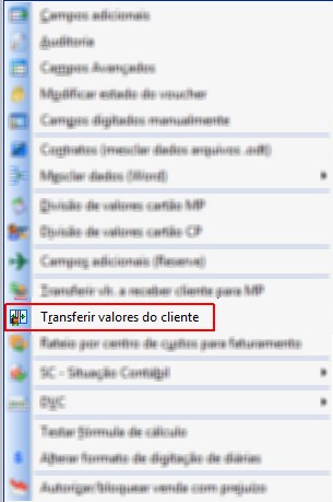 Tela para transferência do valor a receber do cliente