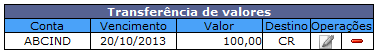 Resumo da transferência de valores de clientes