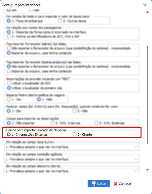 Configura&ccedil;&otilde;es de Interfaces Importa&ccedil;&atilde;o do cliente pela Unidade de Neg&oacute;cios