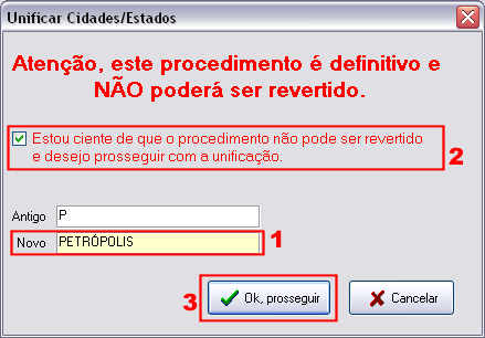 Procedimento para unificação de cadastro de cidade em duplicidade