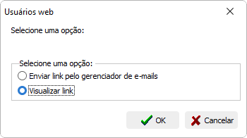 Tela com opções para geração do link de relatório web