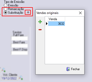 Botão para informar as vendas originais da remarcação